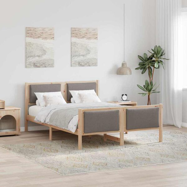 vidaXL Cadru de pat cu headboard Gri taupe 140 x 200 cm țesătură