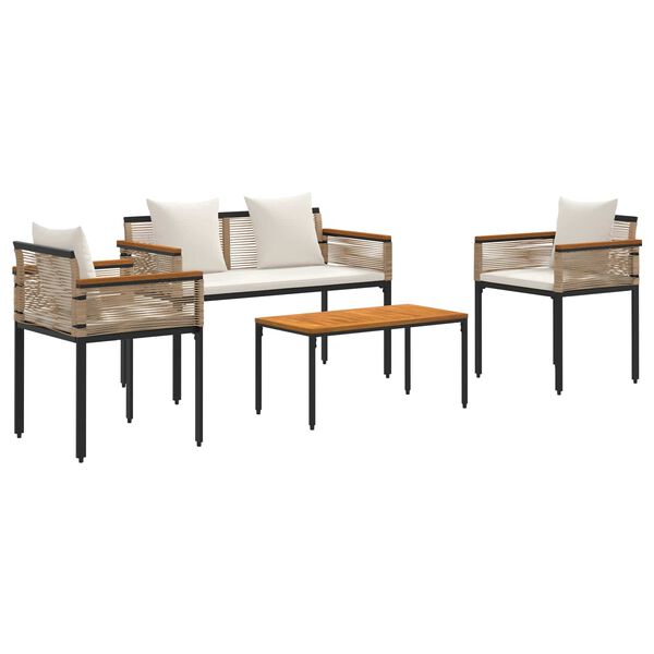 vidaXL Set de Mobilier pentru Exterior 4 pcs Bej și alb crem Ratan PE