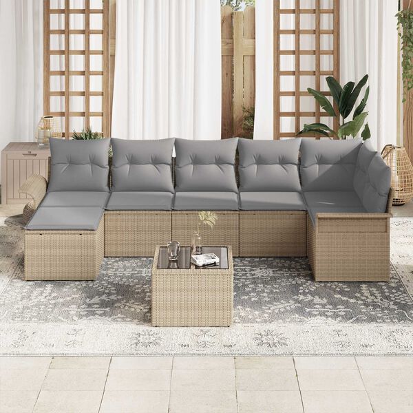 vidaXL Set de canapele pentru grădină cu pernă 8 pcs Bej Rattan poli