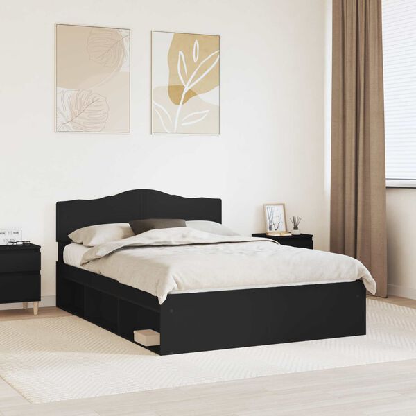 vidaXL Cadru de pat cu headboard Negru 150 x 200 cm Lemn de pin masiv