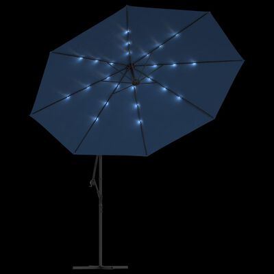 vidaXL Umbrelă în consolă cu lumini LED, albastru azuriu, 350 cm