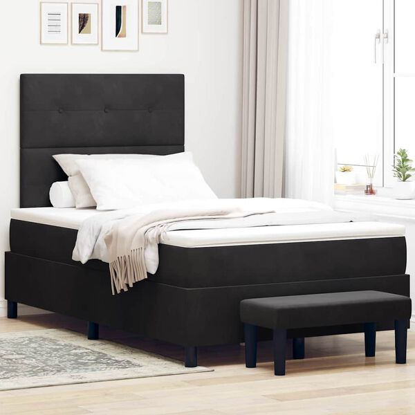 vidaXL Pat cu arcuri cu saltea cu headboard Negru 120 x 190 cm Catifea