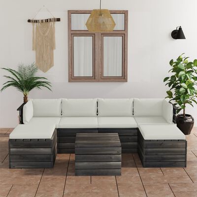 vidaXL Set mobilier grădină paleți cu perne 7 piese lemn masiv pin