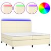 vidaXL Pat cu arcuri, saltea și LED, crem, 200x200 cm, piele ecologică