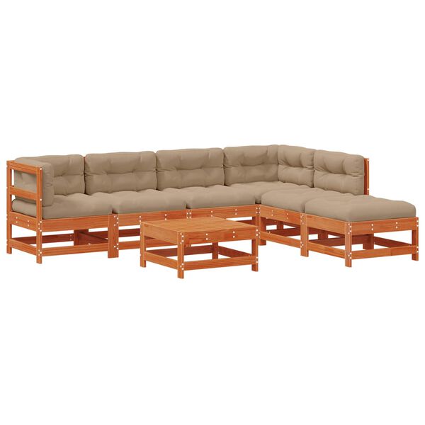 vidaXL Set de lounge pentru grădină 7 pcs Maro Ceară Lemn masiv de pin