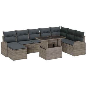vidaXL Set de canapele pentru grădină cu pernă 9 pcs Gri