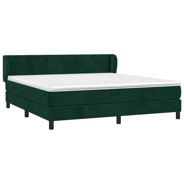 vidaXL Pat box spring cu saltea, verde &icirc;nchis, 160x200 cm, catifea