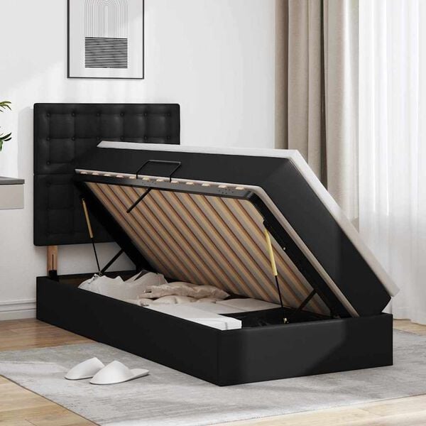 vidaXL Pat cu storage cu saltea Negru 90 x 190 cm Piele artificială