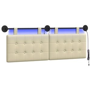 vidaXL Tăblie de pat suspendată Cu lumină LED Crem Piele artificială