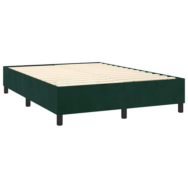 vidaXL Pat box spring cu saltea, verde &icirc;nchis, 140x200 cm, catifea