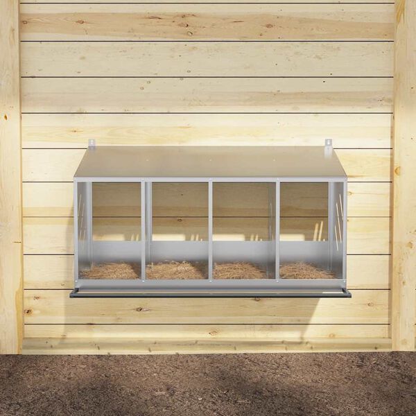 vidaXL Cutie cuibar pentru pui cu 4 compartimente argintiu galvanizat