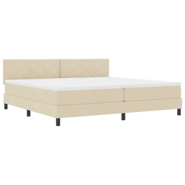 vidaXL Pat cu arcuri cu saltea cu headboard Crem 200 x 200 cm țesătură