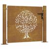 vidaXL Poartă de grădină 100x100 cm, oțel corten, design copac