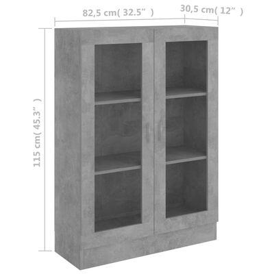 vidaXL Dulap cu vitrină, gri beton, 82,5 x 30,5 x 115 cm, PAL