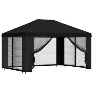 vidaXL Pavilion cu panouri laterale 4 &times; 3 m Negru Poliester și oțel