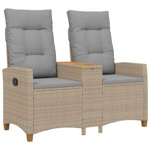vidaXL Bancă reclinabilă cu masă 2 -Seater 126 x 65 x 112 cm poliratan