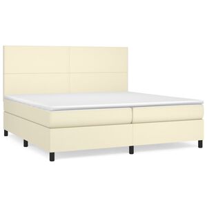 vidaXL Pat continental cu saltea, crem, 200x200 cm, piele ecologică