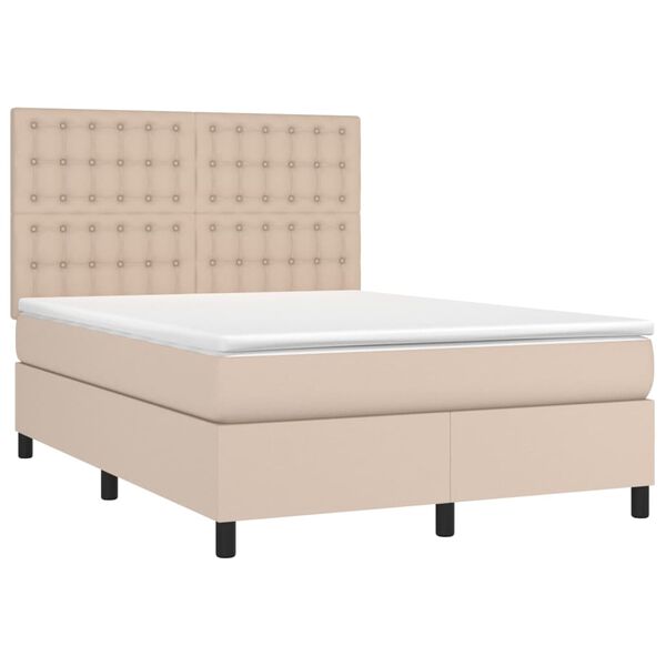 vidaXL Pat box spring cu saltea, cappuccino, 140x200cm piele ecologică