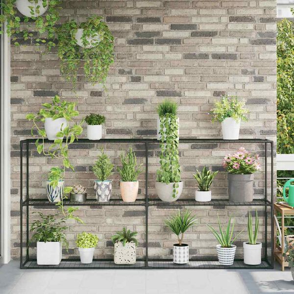 vidaXL Stand pentru plante cu 3 niveluri Negru 200 x 32 x 104 cm Oțel