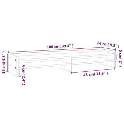 vidaXL Suport pentru monitor, negru, 100x24x16 cm, lemn masiv de pin