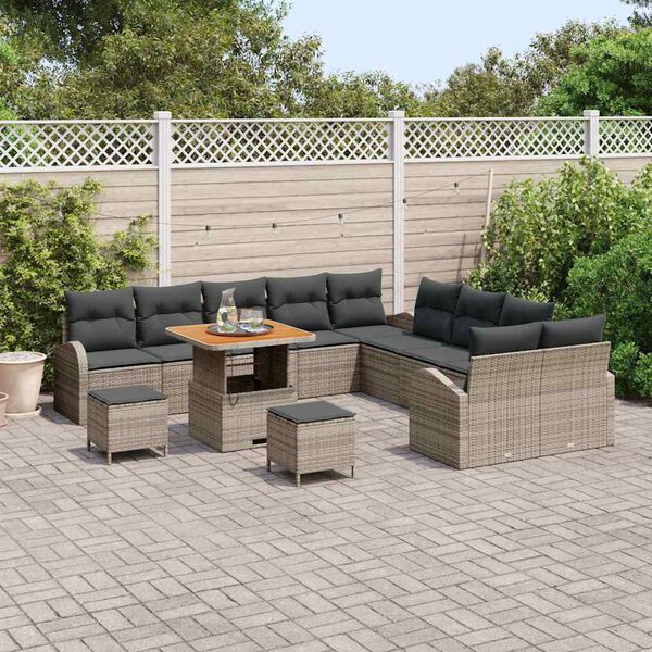 vidaXL Set de canapele pentru grădină cu pernă 13 pcs Gri Rattan poli