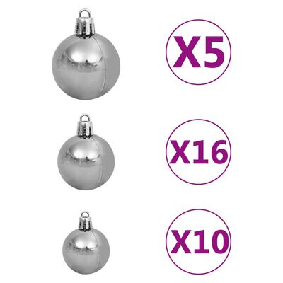 vidaXL Set globuri Crăciun cu vârf & 300 LED-uri 120 piese alb & gri