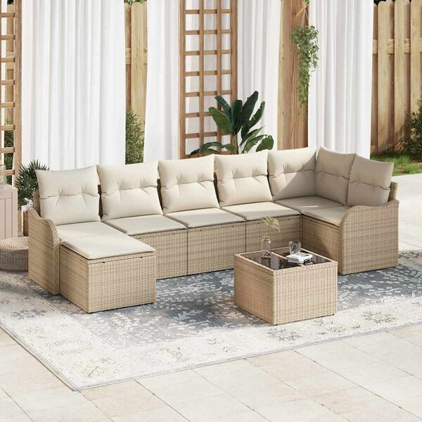 vidaXL Set de canapele pentru grădină 8 pcs Bej și alb Rattan poli