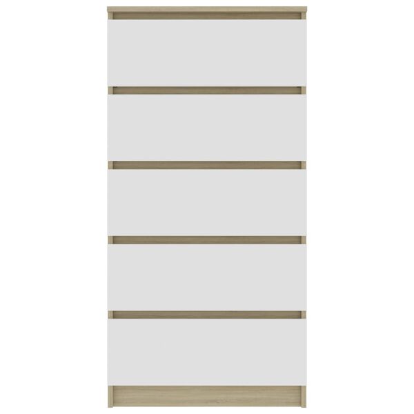 vidaXL Dulap sertare, alb&stejar Sonoma, 60x35x121 cm, lemn prelucrat