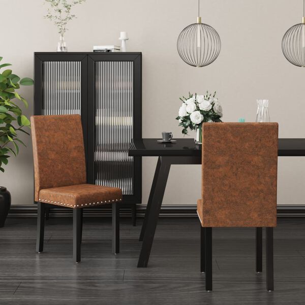 vidaXL Scaune de bucătărie, 2 buc., maro, material textil
