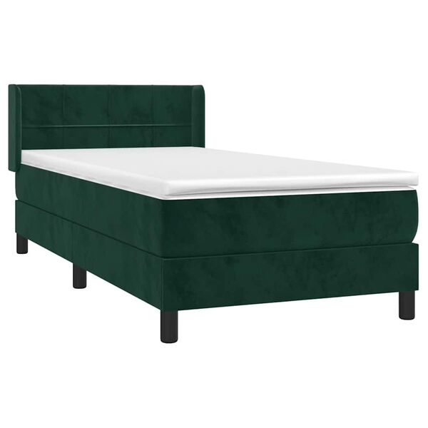 vidaXL Pat box spring cu saltea, verde &icirc;nchis, 100x200 cm, catifea