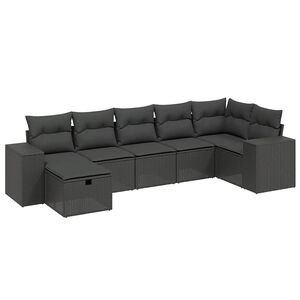 vidaXL Set canapele de grădină cu perne, 7 piese, negru, poliratan