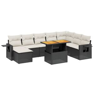 vidaXL Set mobilier de grădină cu perne, 9 piese, negru, poliratan