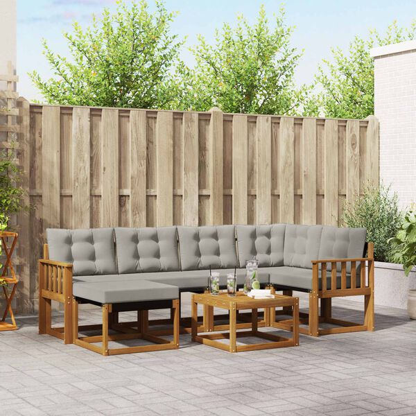 vidaXL Set de canapele de exterior 7 pcs Gri natural și deschis