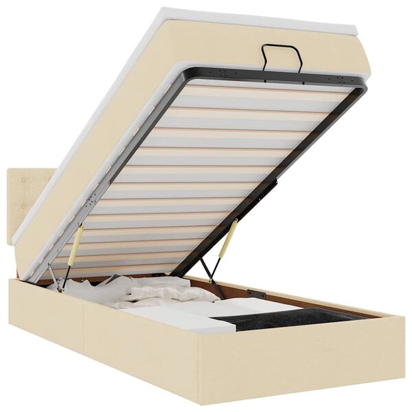 vidaXL Cadru de pat otoman cu saltea crem 90x190cm stofa