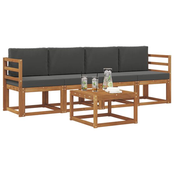 vidaXL Set de canapele de exterior cu pernă 5 pcs Natural și Antracit