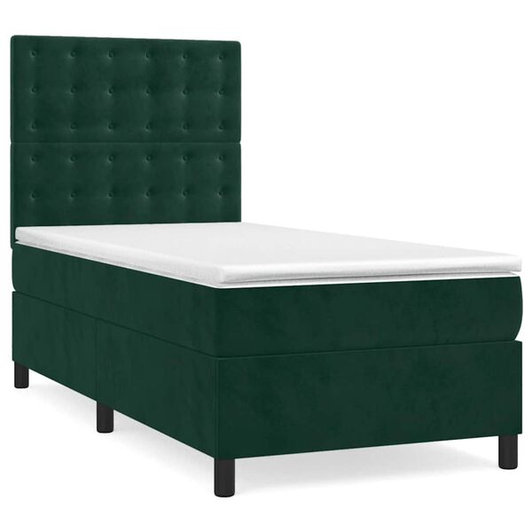 vidaXL Pat box spring cu saltea, verde &icirc;nchis, 80x200 cm, catifea