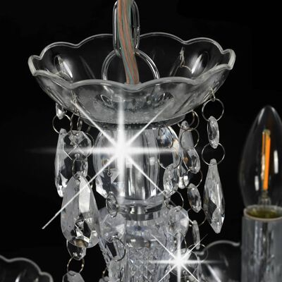 vidaXL Candelabru cu mărgele de cristal, argintiu, rotund, 5 x E14