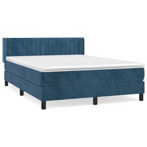 vidaXL Pat box spring cu saltea, albastru &icirc;nchis, 140x190 cm, catifea