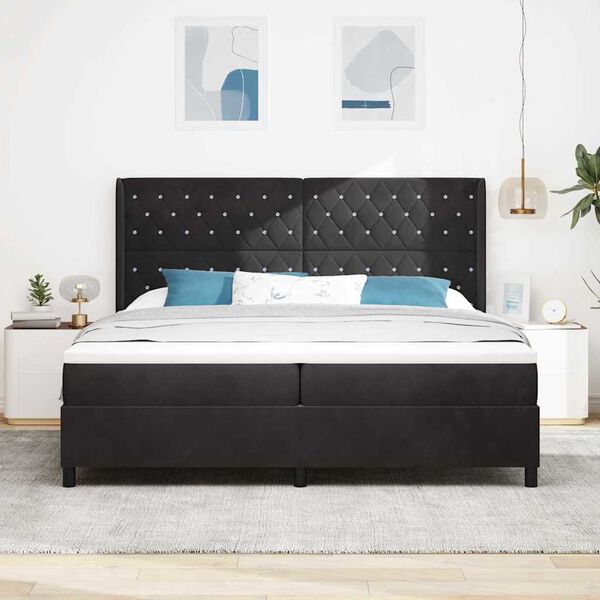 vidaXL Pat cu arcuri cu saltea cu headboard Negru 200 x 200 cm Catifea