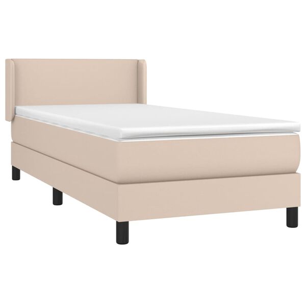 vidaXL Pat box spring cu saltea, cappuccino, 100x200cm piele ecologică