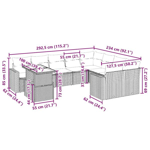 vidaXL Set canapele de grădină cu perne, 10 piese, bej, poliratan