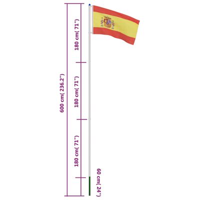 vidaXL Steag Spania și stâlp din aluminiu 6 m