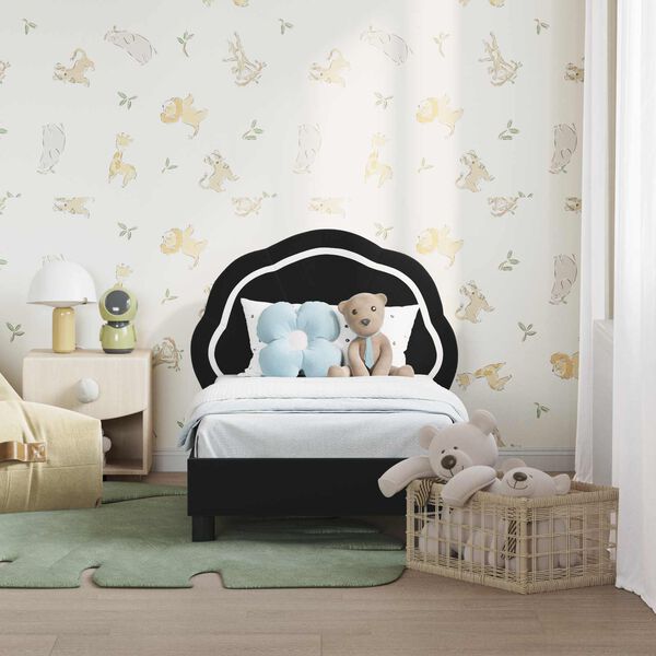 vidaXL Cadru de pat pentru copii cu spătar Negru 70 x 140 cm Catifea