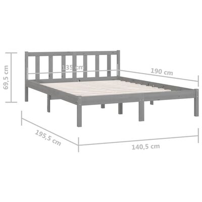 vidaXL Cadru de pat dublu, gri, 135x190 cm, lemn masiv de pin
