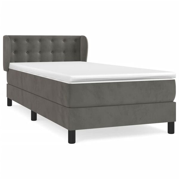 vidaXL Pat box spring cu saltea, gri &icirc;nchis, 80x200 cm, catifea