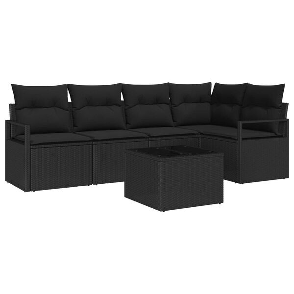 vidaXL Set de canapele pentru grădină cu pernă 6 pcs Negru