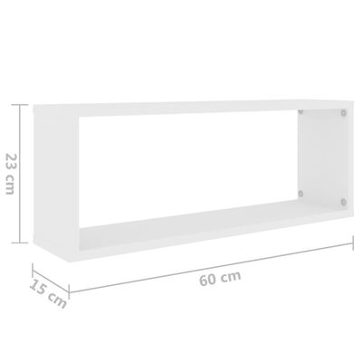vidaXL Rafturi de perete cub, 2 bucăți, alb, 60x15x23 cm, PAL