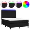 vidaXL Pat cu arcuri, saltea și LED, negru, 140x190 cm, textil