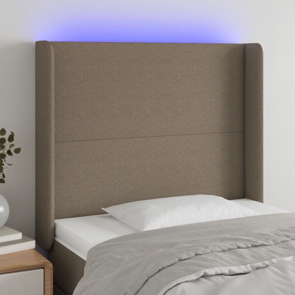 vidaXL Tăblie de pat cu LED, gri taupe, 93x16x118/128 cm, textil