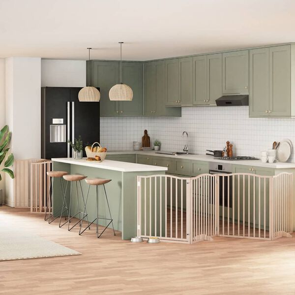 vidaXL Poartă de c&acirc;ini pliabilă cu ușă, 12 panouri, 960 cm, lemn plop